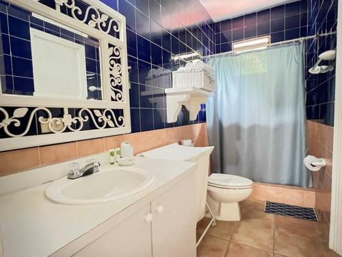 塔沃加Live an adventure in Taboga 2的一间带水槽、卫生间和淋浴的浴室