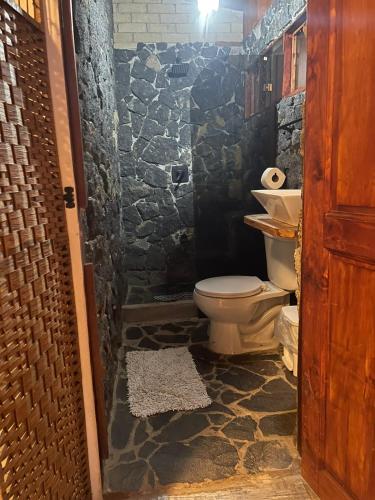 圣何塞Casa#7的一间带卫生间和石墙的浴室