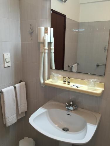 珀彻斯Albergaria Dom Manuel Hotel的浴室设有白色水槽和镜子