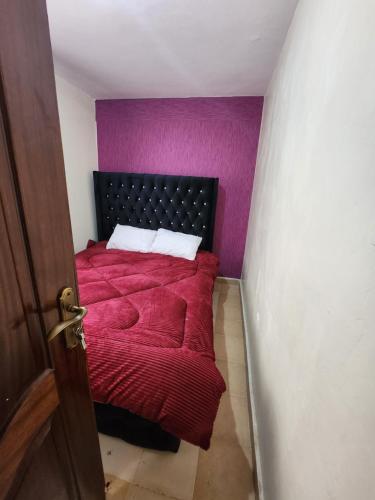KagioZuri homes 1的一间卧室配有红色的床和紫色的墙壁