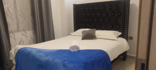 内罗毕City Haven Accommodation-Two bedroom Apartment的一间卧室配有一张大床和黑色床头板