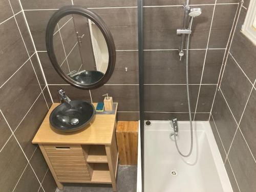 瓦朗斯bel appartement lumineux 6 personnes的浴室配有盥洗盆、镜子和浴缸