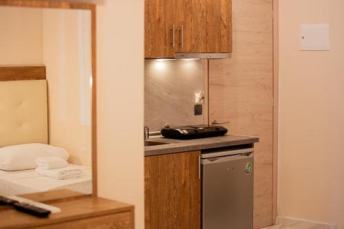 奥林匹亚基·阿克蒂ELYSIUM - villa majken的一间带水槽和炉灶的小厨房