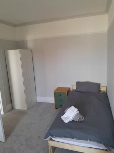 彭布罗克郡Conveniently located, newly refurbished flat (sleeps 4)的一间卧室配有一张床和一个梳妆台