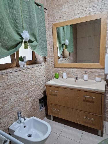 洛萨Recanto da Serra - Alojamento Local的一间带水槽和镜子的浴室