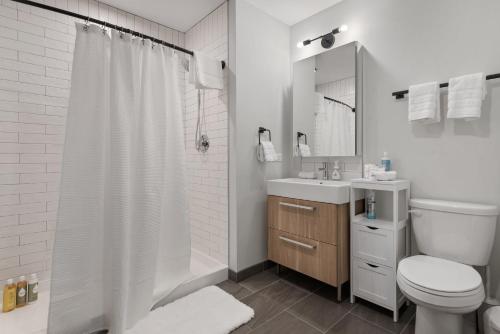 芝加哥Fully Furnished Apt Near Millenium Park- 29的浴室配有卫生间、盥洗盆和淋浴。