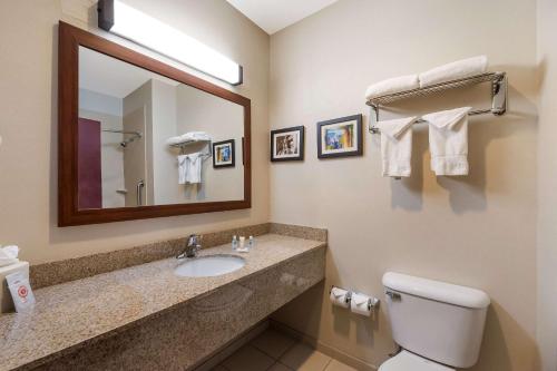 拉斯维加斯Comfort Inn & Suites Las Vegas - Nellis的一间带水槽、镜子和卫生间的浴室
