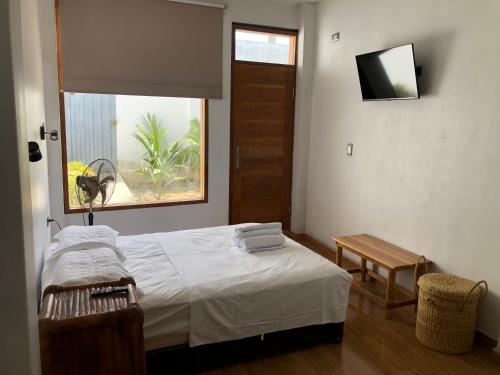 曼克拉La Casa de Don Javier的一间卧室设有一张床、一个窗口和一台电视