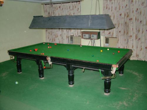 赖布尔VIP'S CLUB的一张绿色台球桌,上面有球