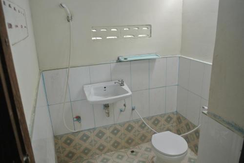 东德岛Tavendang Guesthouse的一间带卫生间和水槽的小浴室