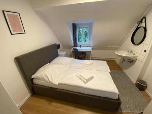 纽伦堡Swan Rooms的一间带床和水槽的小卧室