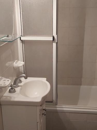 内科切阿GRAN MAR 2 AMBIENTES的白色的浴室设有水槽和淋浴。