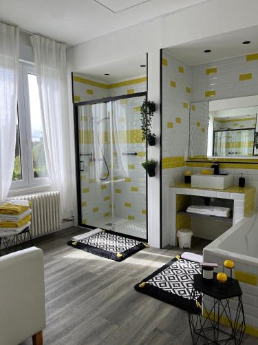 MiraumontMaison 90 m2 (Logement complet)的带淋浴、盥洗盆和卫生间的浴室