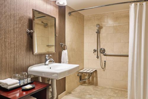 休斯顿北休斯敦乔治·布什洲际机场喜来登酒店的一间带水槽和淋浴的浴室