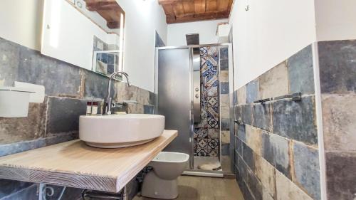 文托泰内Cala Dei Romani的一间带水槽、卫生间和淋浴的浴室