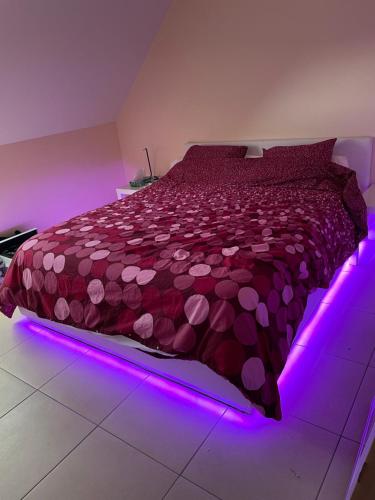 雅莱Résidence Birdie的一间卧室配有一张带紫色LED照明的床