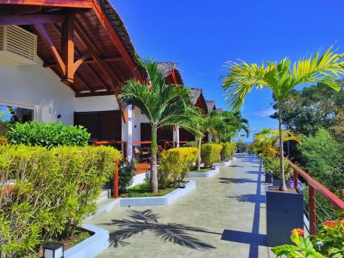 贝岛Andriana Resort & Spa的一条棕榈树和建筑的小路