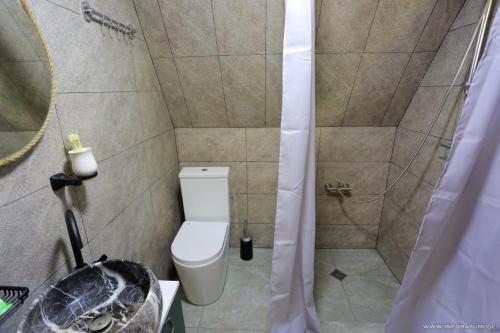 K'edaDiscover Gulebi的一间带卫生间和淋浴的小浴室