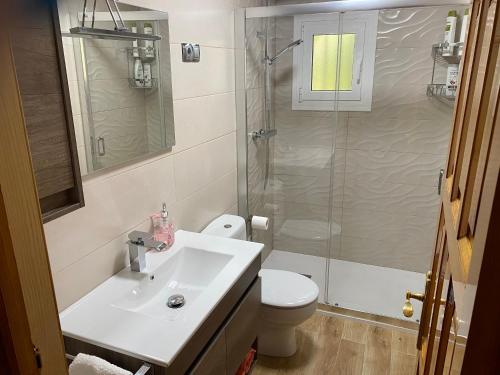 卡斯特里尔Alojamiento Rural Mar de Olivos的浴室配有卫生间、盥洗盆和淋浴。