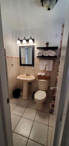 法哈多Cozy Cute Home 2nd floor的一间带卫生间、水槽和镜子的浴室