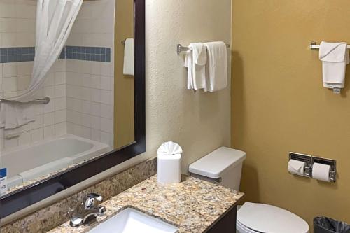 法明顿Quality Inn & Suites Farmington的浴室配有卫生间、盥洗盆和浴缸。