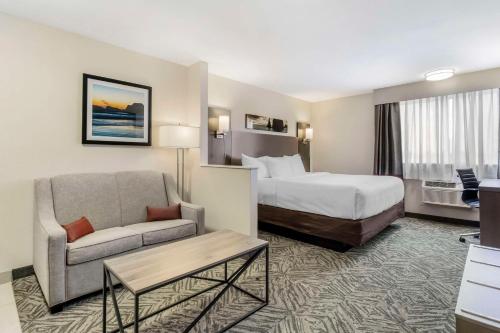 奥本Comfort Inn & Suites Pacific - Auburn的酒店客房,配有床和沙发