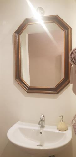 锡耶纳B&B La Fontanina的浴室水槽和墙上的镜子
