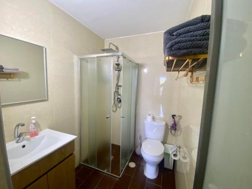 海法Sea Pearl的带淋浴、卫生间和盥洗盆的浴室