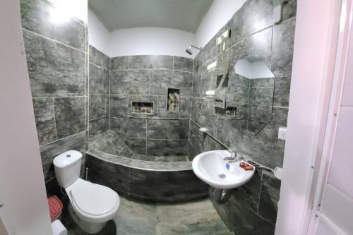 圣何塞德尔瓜维亚雷Casa Campestre Villa Maria的带浴缸、卫生间和盥洗盆的浴室