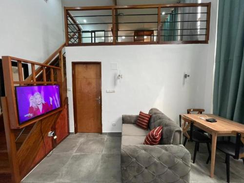 布拉柴维尔Wowo Loft Residence的带沙发和平面电视的客厅