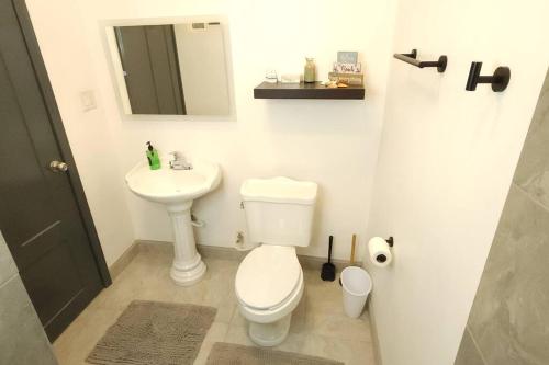 佩尼亚斯科港Stay Here! 10 MIN FROM BEACH! 2 bedroom house的浴室配有白色卫生间和盥洗盆。