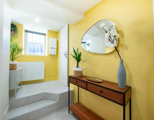 蒙彼利埃Le petit olivier en coeur de ville + Parking incl.的浴室设有镜子、梳妆台和水槽