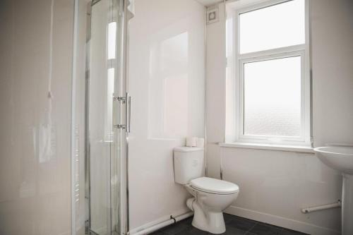 莱斯特Luxury City Rooms in Leicester的白色的浴室设有卫生间和水槽。