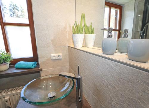 加尔米施-帕滕基兴Gloria的浴室设有玻璃水槽和一些植物
