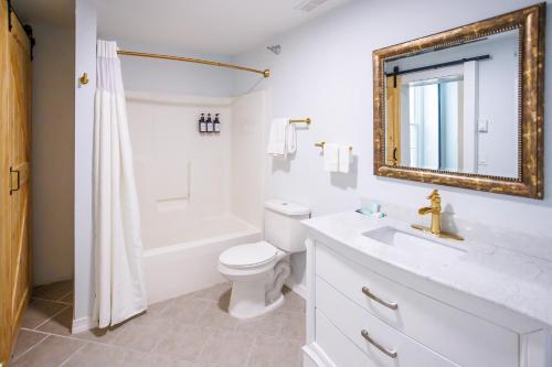 诺维奇Hotel Callista的一间带卫生间、水槽和镜子的浴室