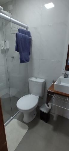 曼吉纽斯Pousada Container Eco Manguinhos的浴室配有卫生间、淋浴和盥洗盆。