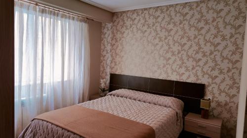 奥伦塞Leiras Pulpeiro con Garaje的一间卧室设有一张床和一个窗口
