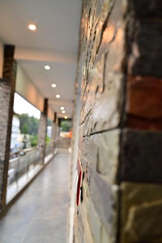 埃尔加德Lasinara inn的走廊上带有红色按钮的砖墙