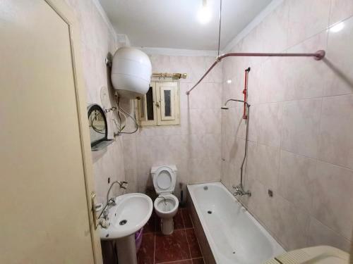 伊斯梅利亚Rental home ismailia的浴室配有盥洗盆、卫生间和浴缸。
