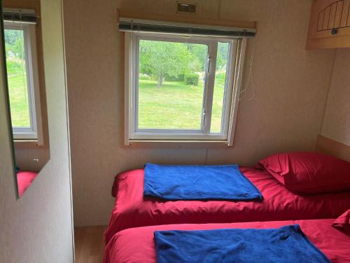 FraizeLe Cottage的客房设有两张床和窗户。