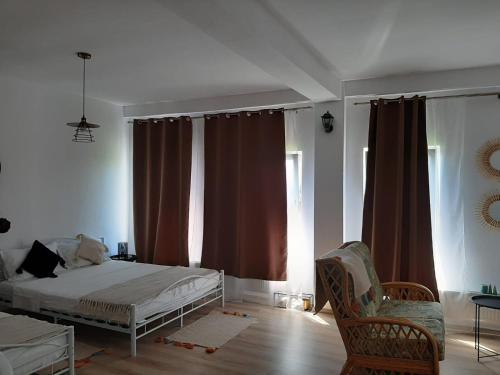 BasarabiTina Guest House的一间卧室配有一张床、一把椅子和窗户。