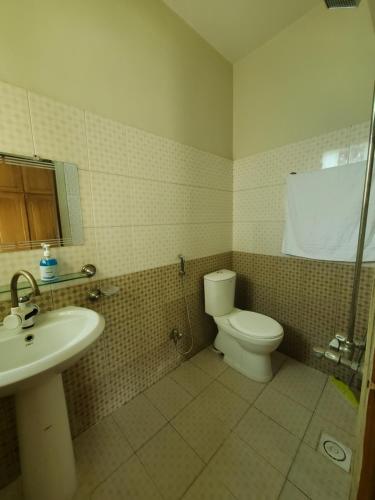 伊斯兰堡Urban Oasis 2-Bedroom, Main Margallah Rd的一间带卫生间和水槽的浴室