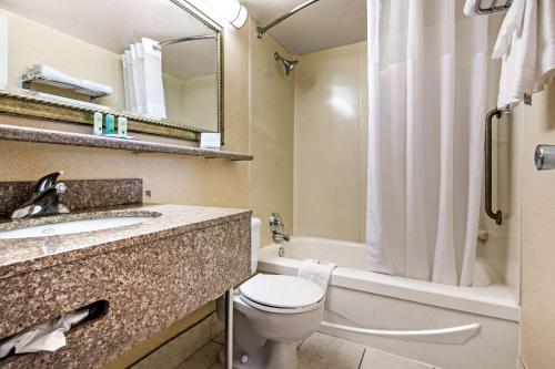 米西索加多伦多西部迪克西401品质套房酒店的浴室配有盥洗盆、卫生间和浴缸。