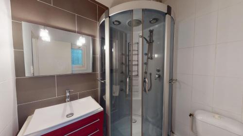 阿尔比L'Episcopale - Maison 2 chambres的带淋浴、盥洗盆和镜子的浴室
