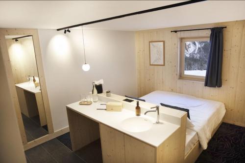 格里翁Miroir d'Argentine的一间带水槽和床的浴室