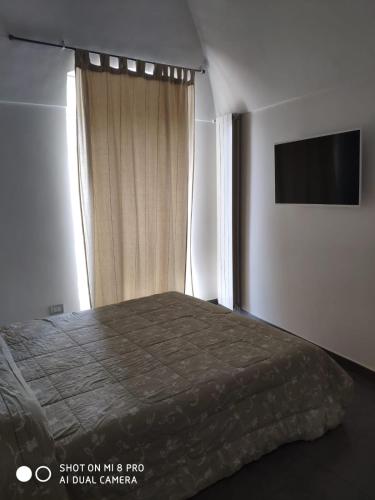 Minervino MurgeTaverna Garibaldi Casa Lucia的一间卧室设有一张床、一台电视和一个窗口。