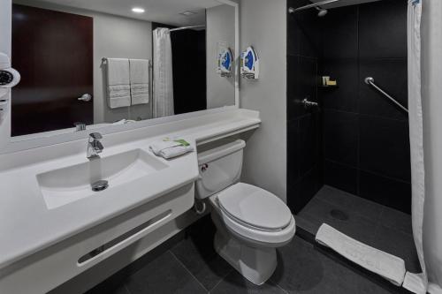 提华纳提华纳里约城市快捷酒店的浴室配有卫生间、盥洗盆和淋浴。