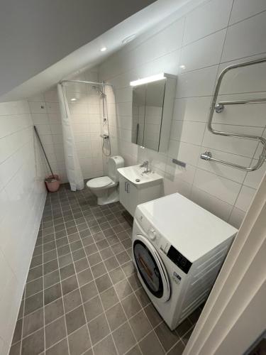 斯德哥尔摩Home Inn HVG54的一间带洗衣机和卫生间的浴室