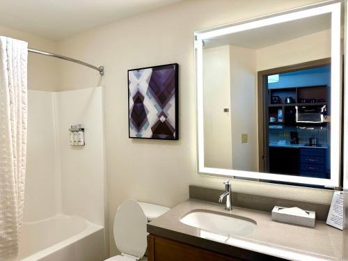萨凡纳萨凡纳机场烛木套房酒店的一间带水槽和镜子的浴室