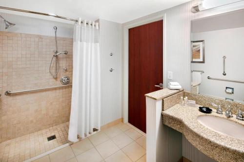 印第安纳波利斯印第安纳波利斯市区庭院酒店的一间带水槽和淋浴的浴室